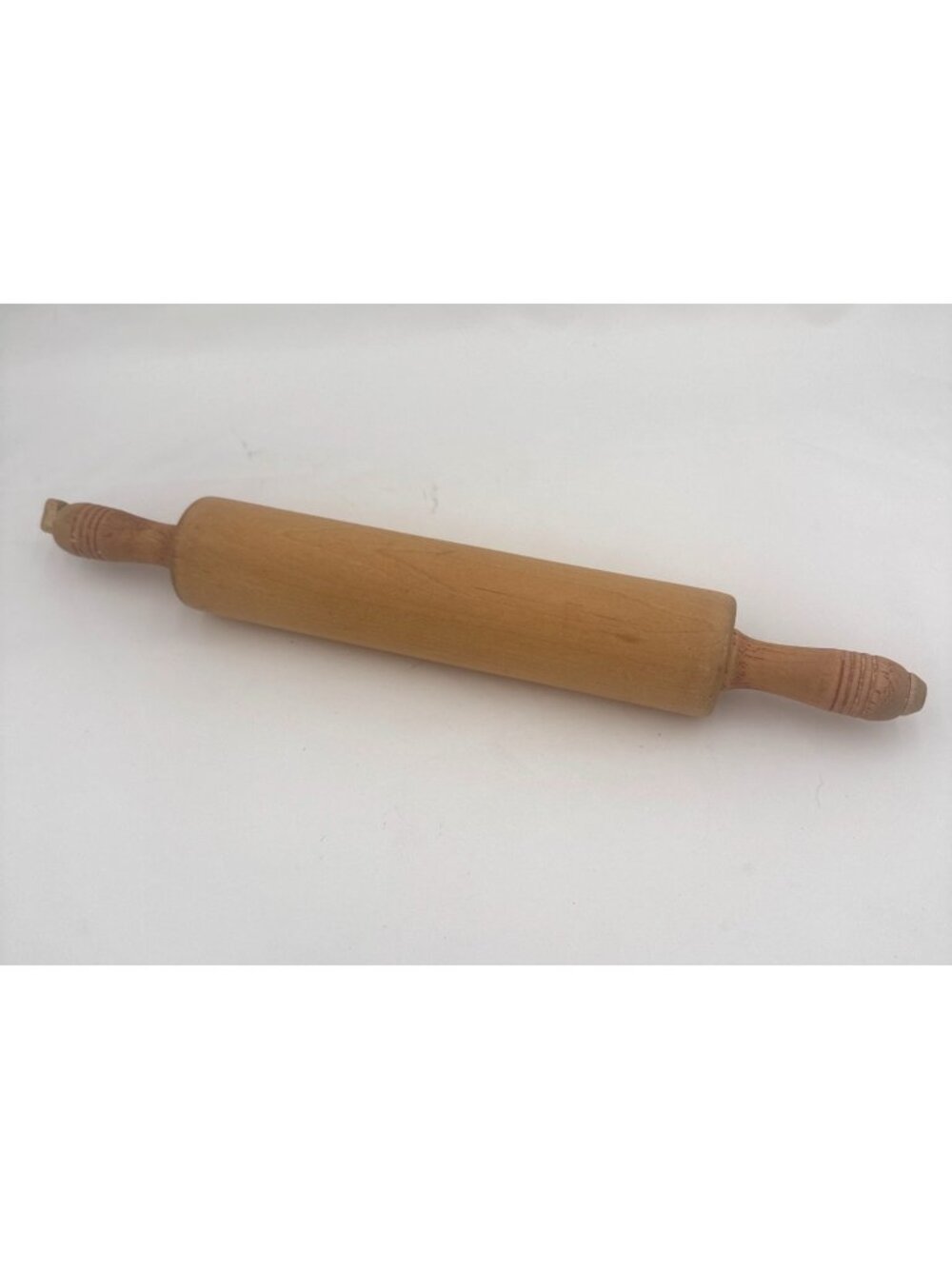 Vtg Wooden Rolling Pin Red Accents 17 Inches Hand-Carved Handles Country